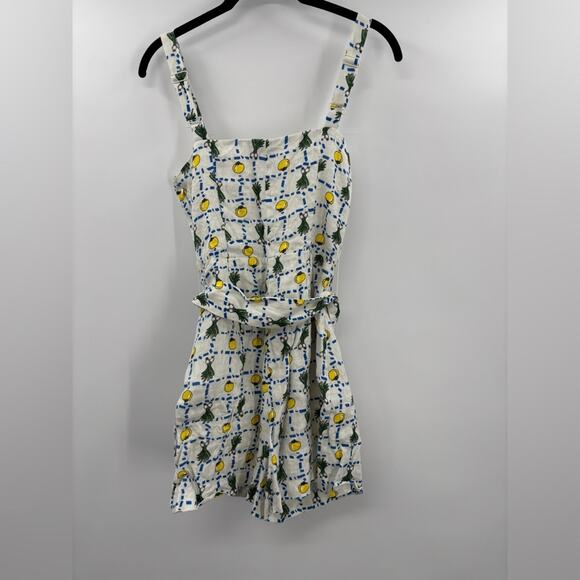 Staud Pomelo Print Belted Linen Romper - Picture 4 of 4